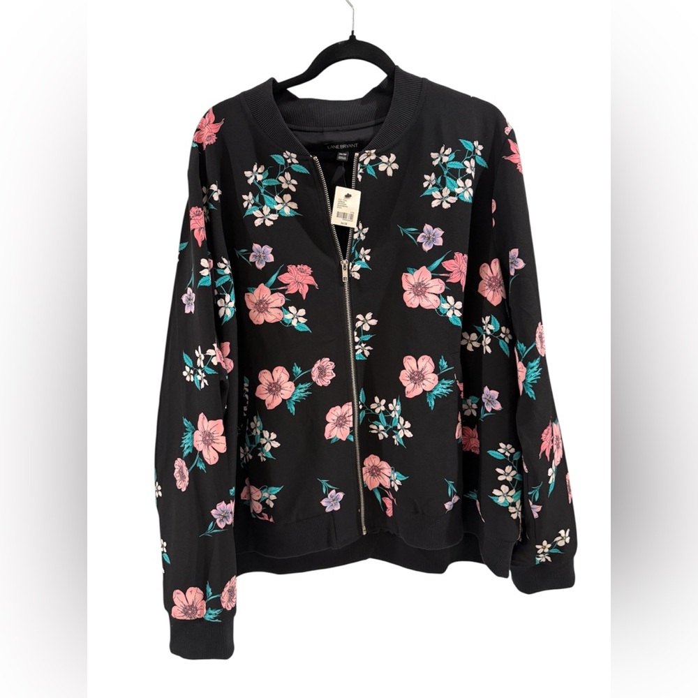NEW Lane Bryant Black Floral Bomber Jacket ~ Size 26/28